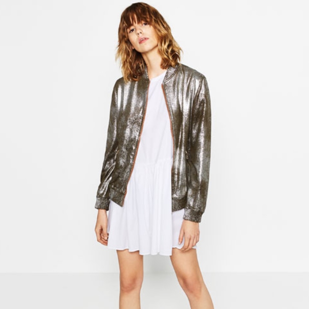 Zara metallic faux suede bomber jacket S - Picture 4 of 13
